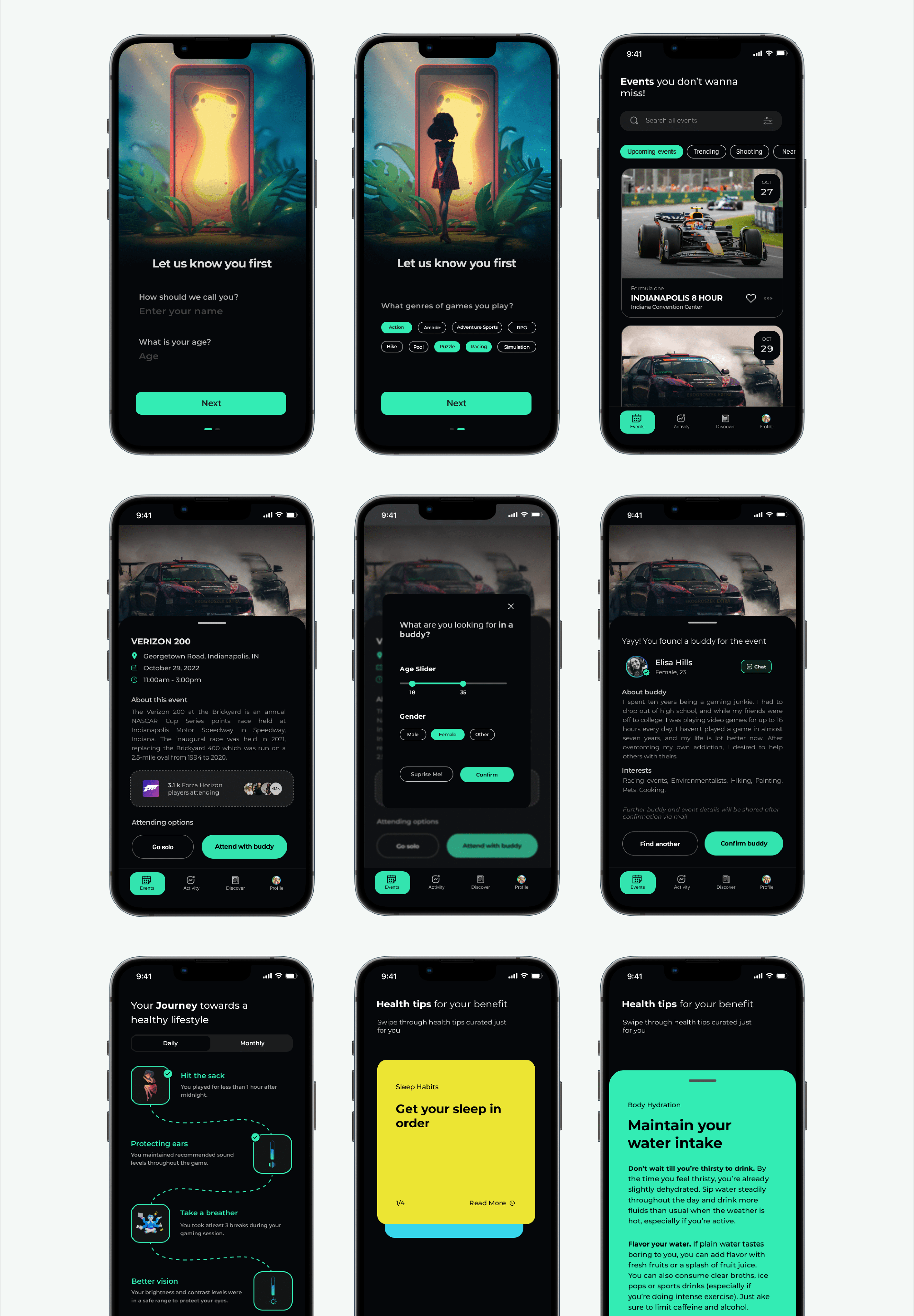 FitGamer Hi-Fi: All App Screens