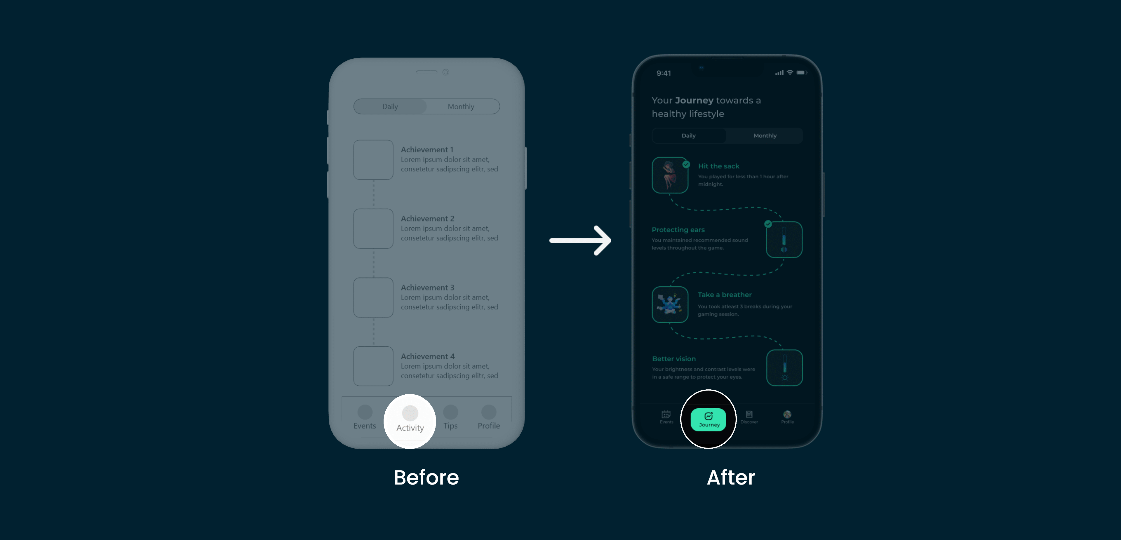 Issue 01: Before and After screens