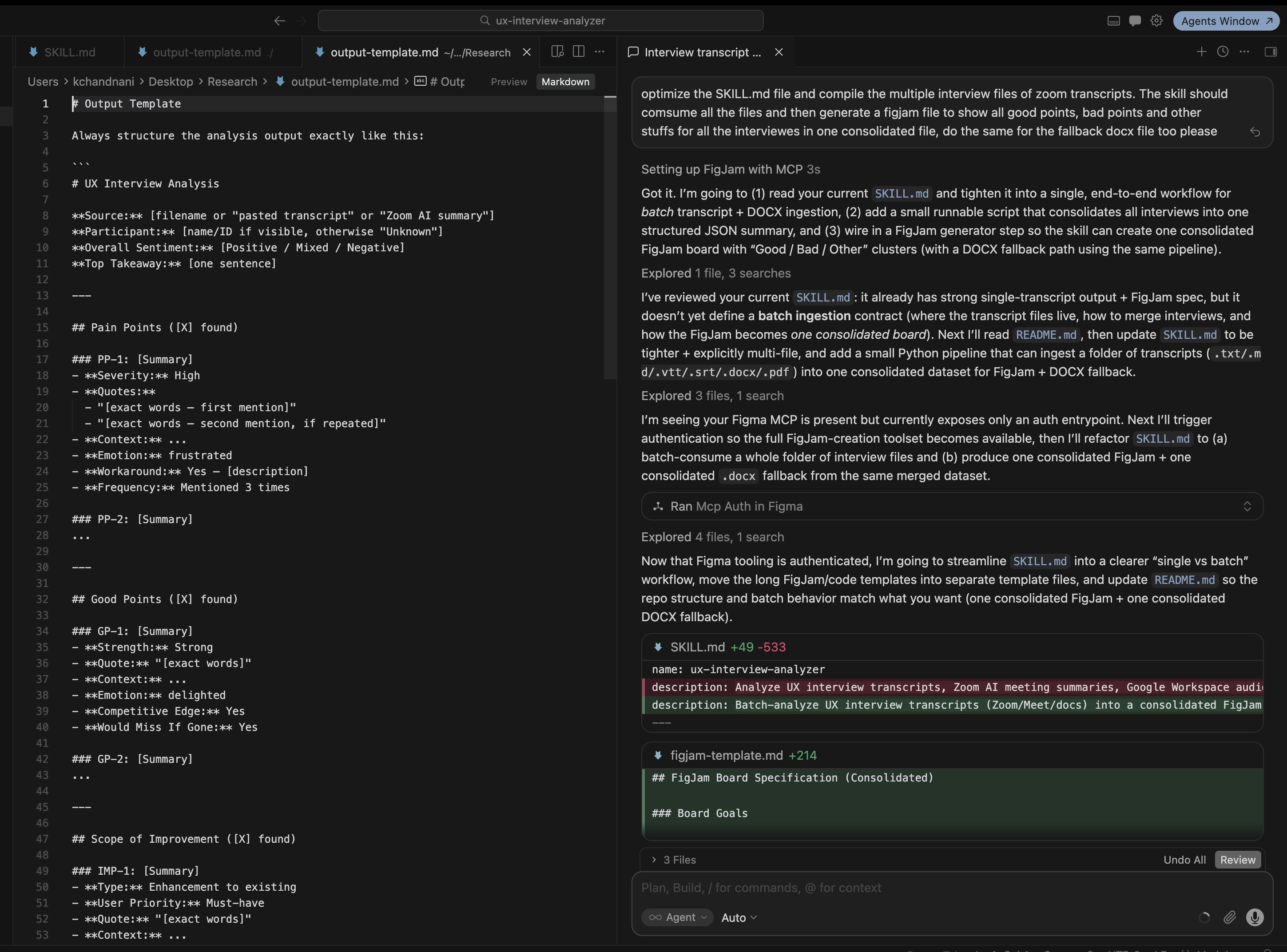 Claude AI Skill analyzing a UX transcript